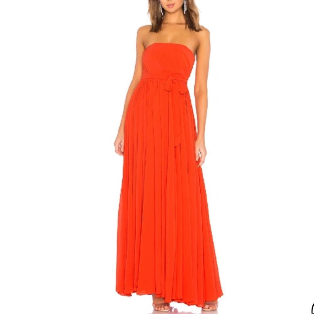 Michael Costello x Revolve Carrie Strapless Pleated Gown Coral Formal Maxi S